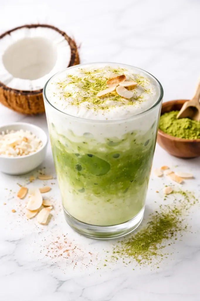 Iced Coconut Matcha Latte (Mediano, Sin Leche Vegetal)